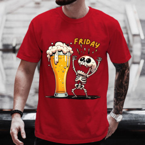 T-shirt Petit Squelette Rigolo Amateur de Biére hommes Couleur Rouge