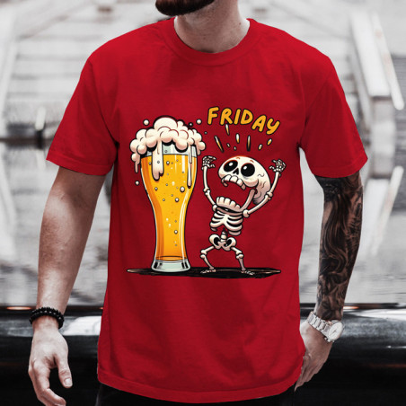 T-shirt Petit Squelette Rigolo Amateur de Biére hommes Couleur Rouge
