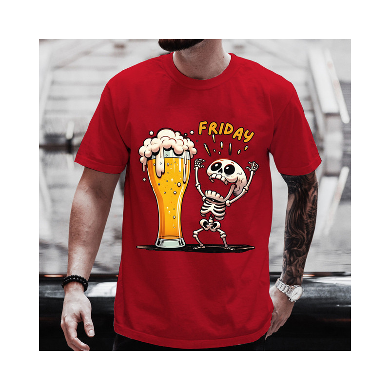T-shirt Petit Squelette Rigolo Amateur de Biére hommes Couleur Rouge
