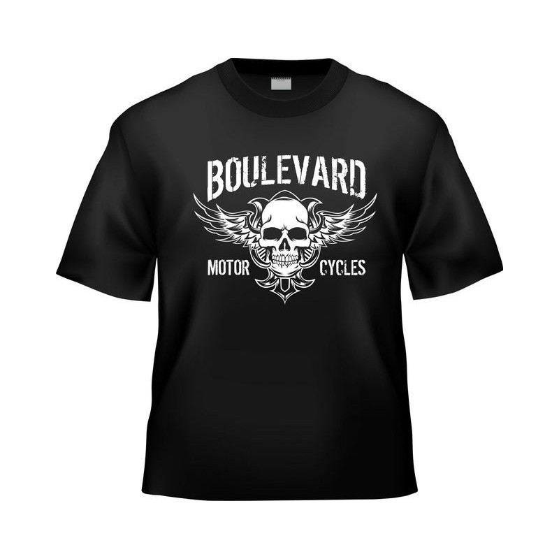 T-Shirt Tête de Mort Biker Motor Cycles Boulevard Couleur Noir