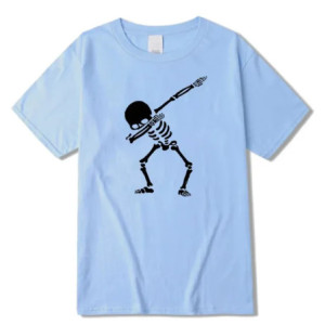T-shirt Tête de Mort Squelette Dab Couleur Bleu Ciel