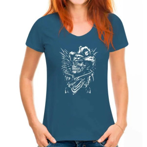 T-shirt Tête de Mort Crâne Cow-Boy et Pistolets - Femme - bleu