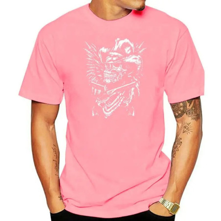 T-shirt Tête de Mort Crâne Cow-Boy et Pistolets - rose