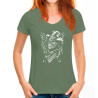 T-shirt Tête de Mort Crâne Cow-Boy et Pistolets - Femme - vert kaki