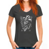 T-shirt Tête de Mort Crâne Cow-Boy et Pistolets - Femme - gris