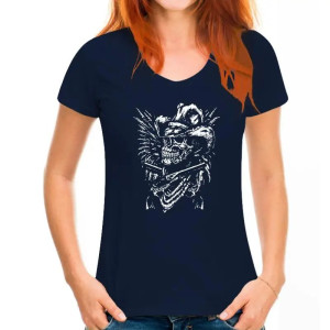 T-shirt Tête de Mort Crâne Cow-Boy et Pistolets - Femme - bleu marine