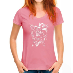 T-shirt Tête de Mort Crâne Cow-Boy et Pistolets - Femme - rose