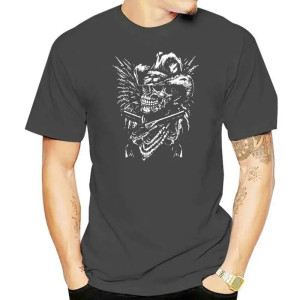 T-shirt Tête de Mort Crâne Cow-Boy et Pistolets - gris