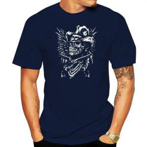 T-shirt Tête de Mort Crâne Cow-Boy et Pistolets - bleu marine