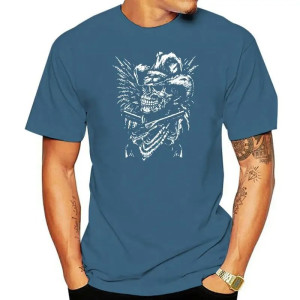 T-shirt Tête de Mort Crâne Cow-Boy et Pistolets - bleu