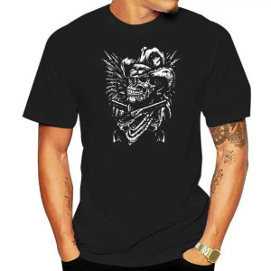 T-shirt Tête de Mort Crâne Cow-Boy et Pistolets - noir