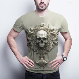 T-Shirt Tête de Mort Effet 3D Sculpture