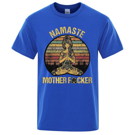 T-shirt imprimé "Namaste MotherFuckers" à manches courtes Unisexe Couleur Bleu