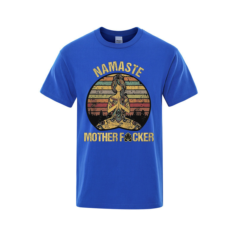 T-shirt imprimé "Namaste MotherFuckers" à manches courtes Unisexe Couleur Bleu