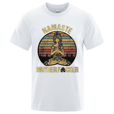 T-shirt imprimé "Namaste MotherFuckers" à manches courtes Unisexe Couleur blanc