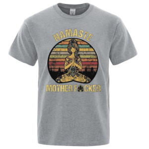 T-shirt imprimé "Namaste MotherFuckers" à manches courtes Unisexe Couleur Gris