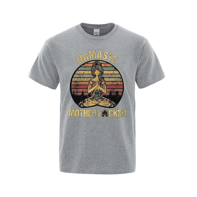 T-shirt imprimé "Namaste MotherFuckers" à manches courtes Unisexe Couleur Gris