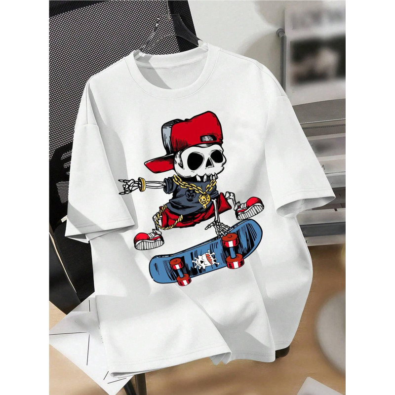 T-shirt Tête de Mort Skull Skater Riding Skateboard