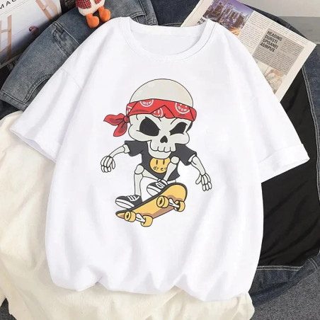 T-shirt Tête de Mort Skull Skateboard couleur blanc