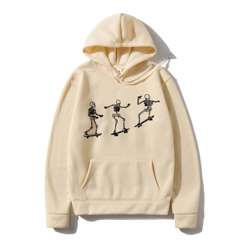 Sweatshirt Tête de Mort Squelette Skateboard Ride - couleur beige