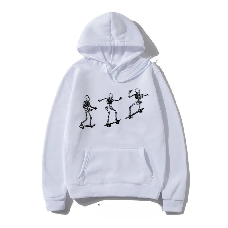 Sweatshirt Tête de Mort Squelette Skateboard Ride - couleur blanc