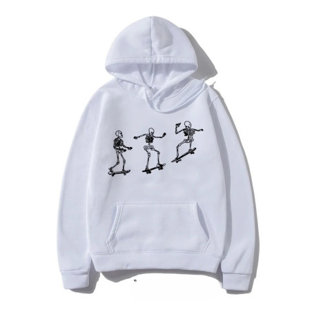 Sweatshirt Tête de Mort Squelette Skateboard Ride - couleur blanc