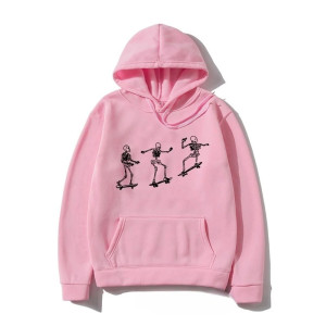 Sweatshirt Tête de Mort Squelette Skateboard Ride - couleur rose