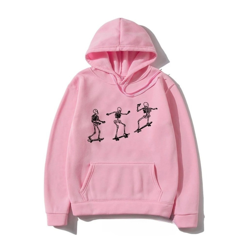 Sweatshirt Tête de Mort Squelette Skateboard Ride - couleur rose