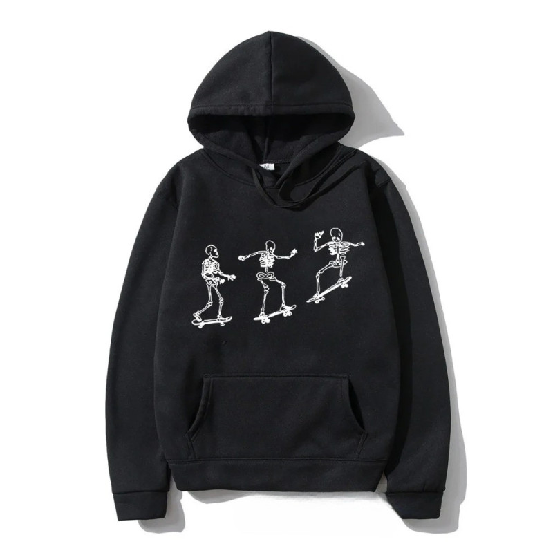 Sweatshirt Tête de Mort Squelette Skateboard Ride - couleur noir
