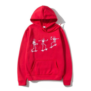 Sweatshirt Tête de Mort Squelette Skateboard Ride - couleur rouge