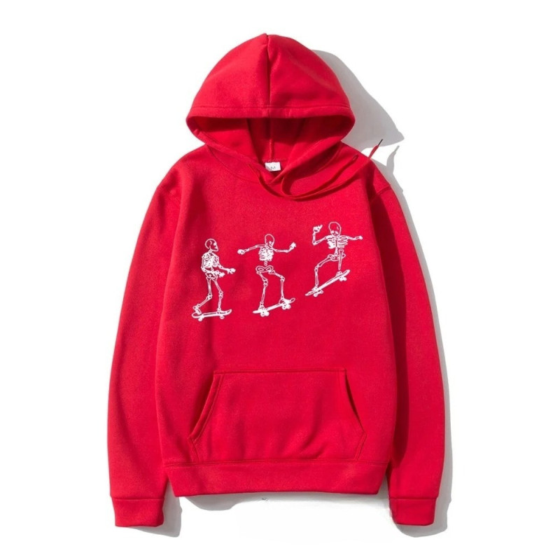 Sweatshirt Tête de Mort Squelette Skateboard Ride - couleur rouge