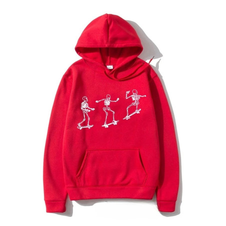 Sweatshirt Tête de Mort Squelette Skateboard Ride - couleur rouge