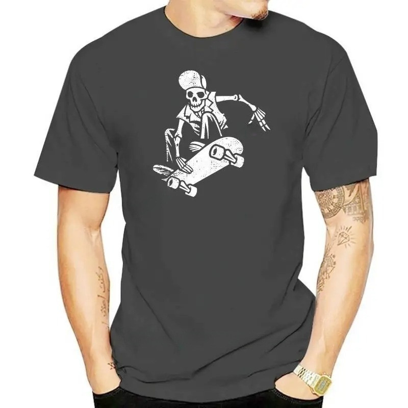 T-shirt Tête de Mort Squelette Skateboard Ride Couleur Gris