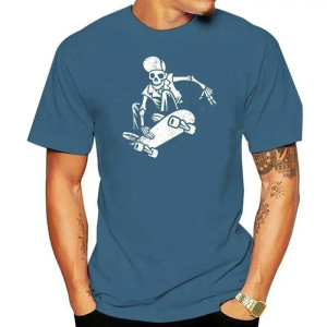 T-shirt Tête de Mort Squelette Skateboard Ride Couleur Bleu