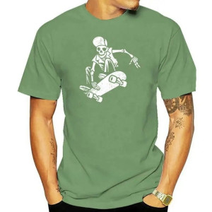 T-shirt Tête de Mort Squelette Skateboard Ride Couleur Vert
