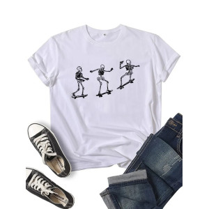 T-shirt Squelette Skull Skateboard couleur blanc