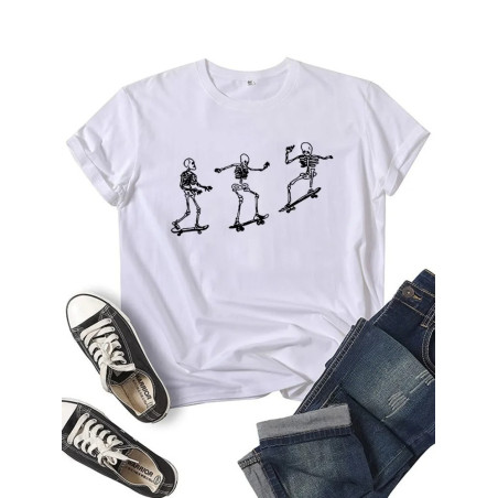 T-shirt Squelette Skull Skateboard couleur blanc