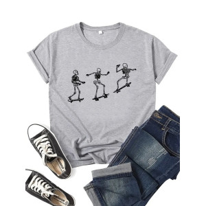 T-shirt Squelette Skull Skateboard couleur gris