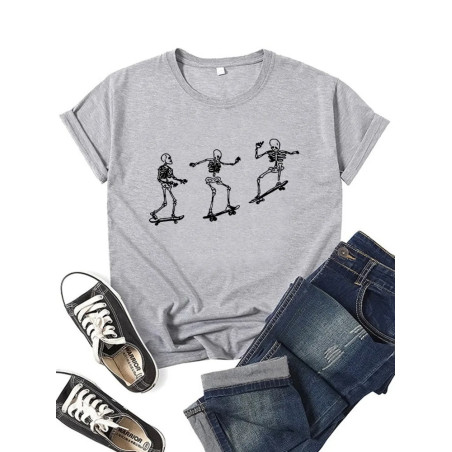 T-shirt Squelette Skull Skateboard couleur gris