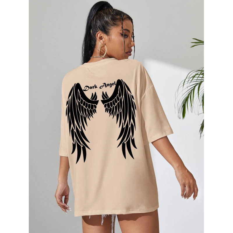 T-Shirt Gothique Dark Angel Ailes d'Ange pour femme - couleur beige