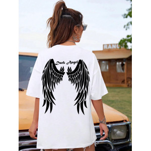 T-Shirt Gothique Dark Angel Ailes d'Ange pour femme - couleur blanc