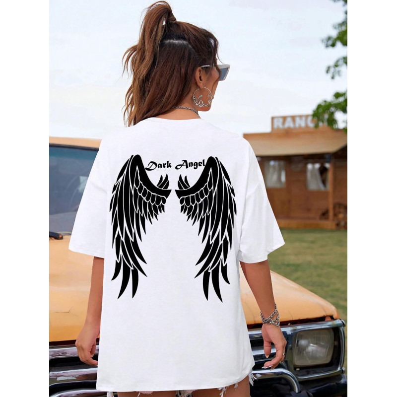 T-Shirt Gothique Dark Angel Ailes d'Ange pour femme - couleur blanc