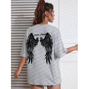 T-Shirt Gothique Dark Angel Ailes d'Ange pour femme - couleur gris