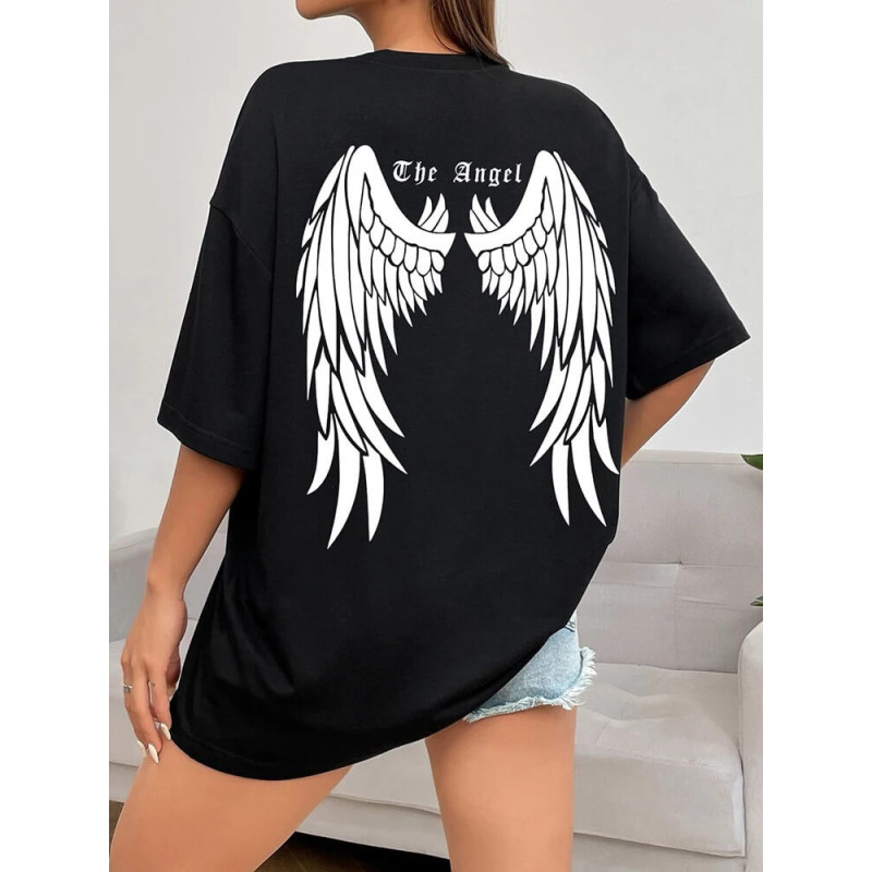 T-Shirt Gothique Dark Angel Ailes d'Ange pour femme - couleur noir