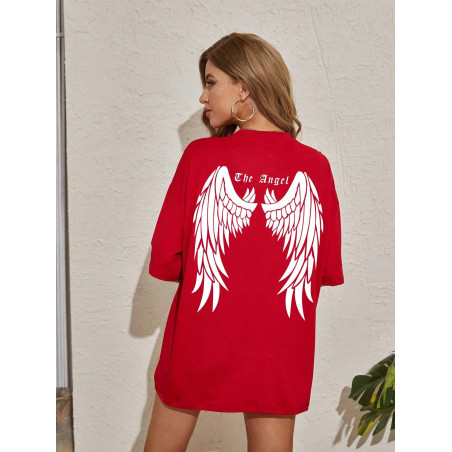 T-Shirt Gothique Dark Angel Ailes d'Ange pour femme - couleur rouge