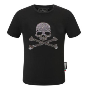 T-Shirt Tête de Mort Pirates Jolly Roger avec Strass pour Homme Couleur Noir