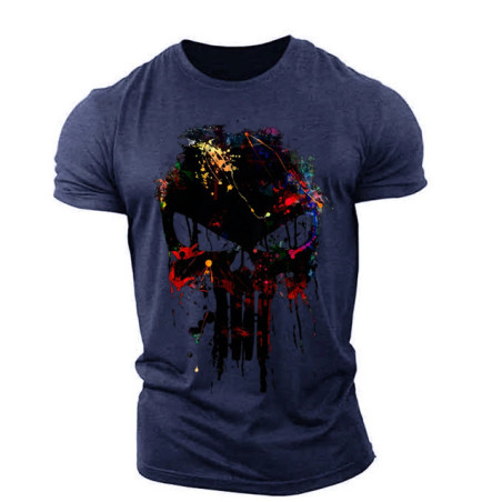 T-shirt Tête de Mort Sniper Design Coulant pour hommes Couleur Bleu