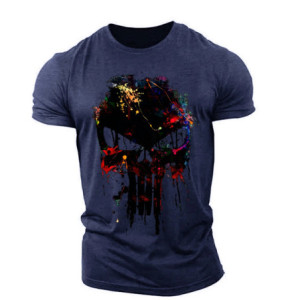 T-shirt Tête de Mort Sniper Design Coulant pour hommes Couleur Bleu