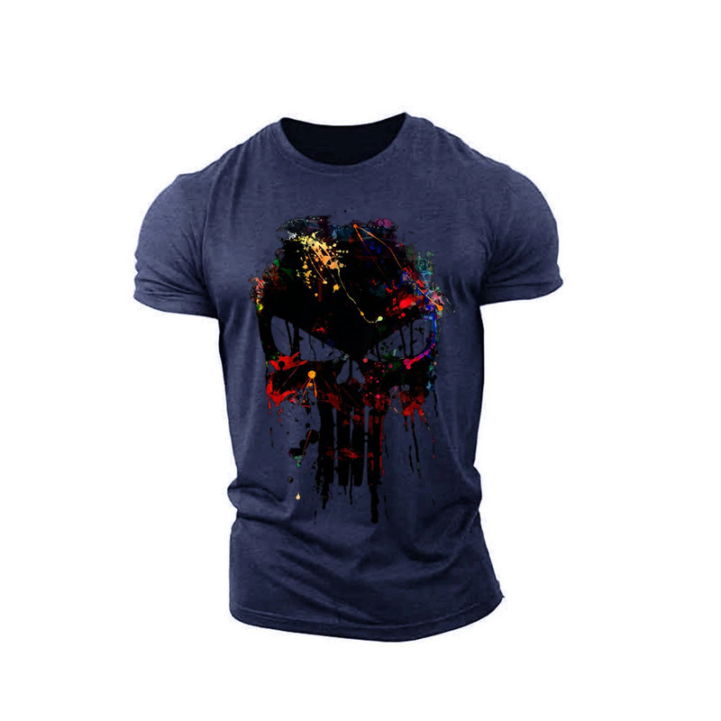 T-shirt Tête de Mort Sniper Design Coulant pour hommes Couleur Bleu