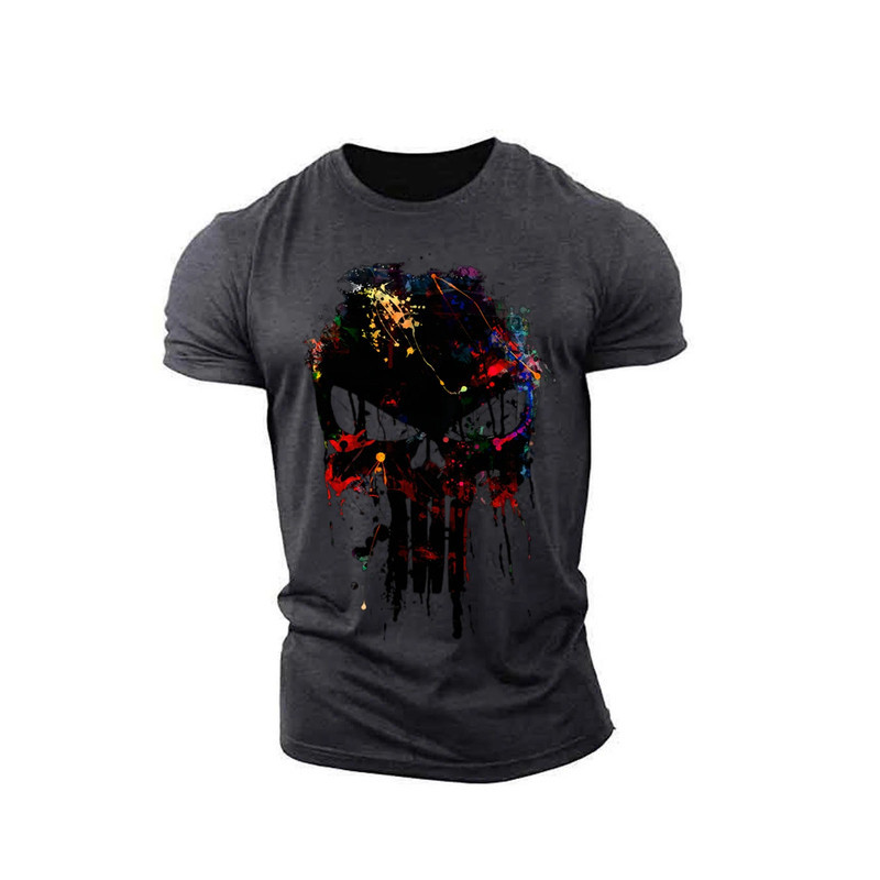 T-shirt Tête de Mort Sniper Design Coulant pour hommes Couleur Gris